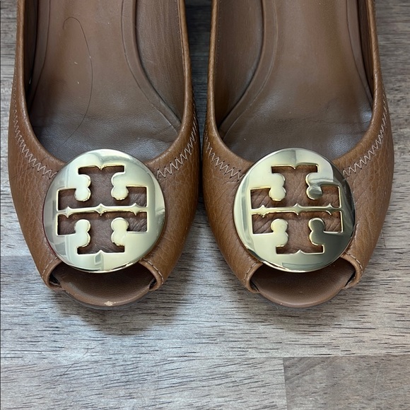 Tory Burch Brown Peep-Toe Wedges - Picture 2 of 7